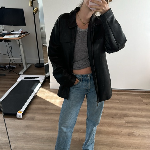 OVERSIZED VINTAGE leather bomber jacket, lambkin, quilted lining - Picture 7 of 8